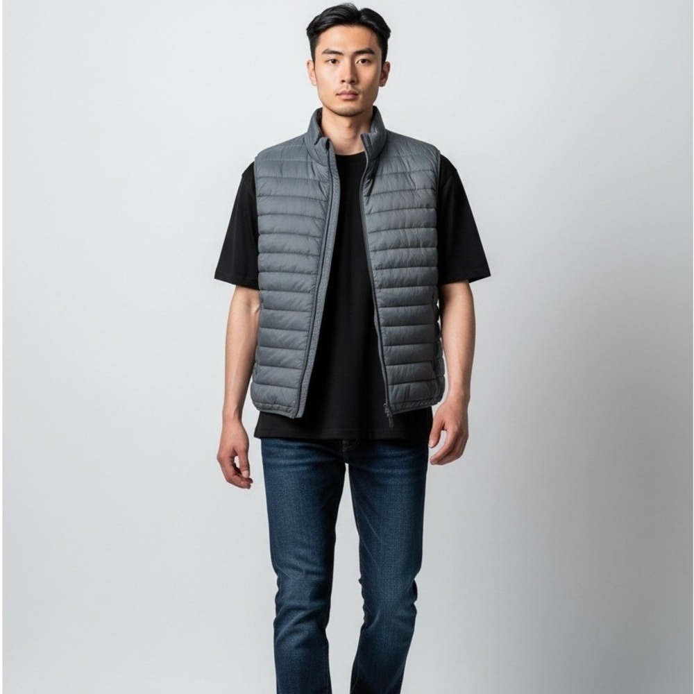 Eight Bells Mens XL Gray Quilted Puffer Vest Full Zip Mock Neck Sleeveless NEW